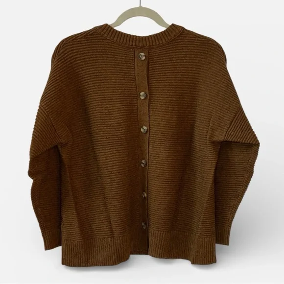 ⭐️ Madewell Greensboro Button-back Ribbed Sweater Heather Cinnamon Brown LARGE - Picture 7 of 13